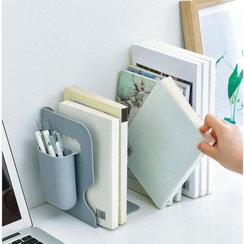 Bookshelf Bookend Retractable Adjustable Student Book Desktop Storage Rack with Pen Holder Desk Organizer Office Accessory Blue