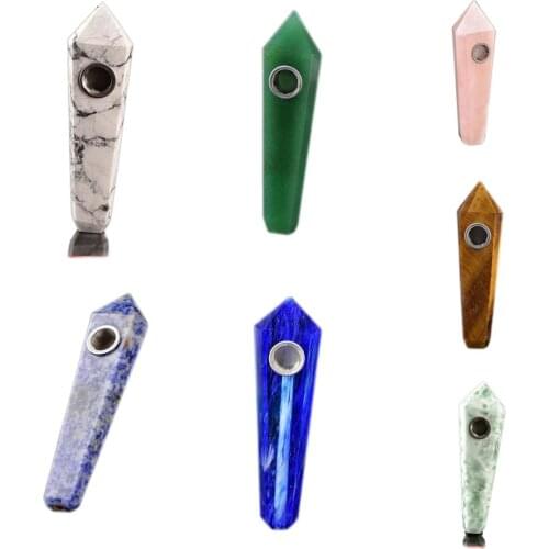 1pc Smoking Pipe Point Smoky Aventurine Quartz Amethyst Gems Pipe Natural Crystal Lapis Lazuli Healing Stone 1 Brush+1 Filter