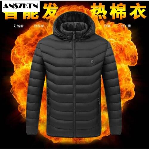 ANSZKTN New Arrivals Electric Heated Jackets Down Cotton Outdoor Coat USB Electric Heating Hooded Winter Thermal Warmer Jacket