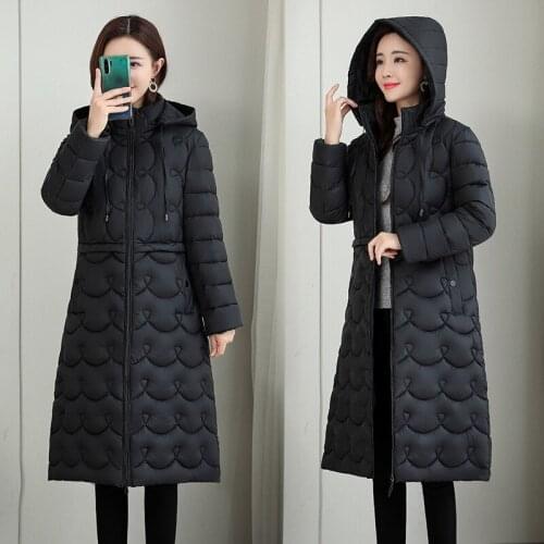 Fashion Womens Clothing Autumn Winter Slim Warm Cotton Padded Jacket Female Long Over the Knee Hooded Padded Coats Windbreaker