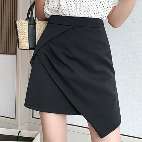 Summer New Skirts For Women Asymmetrial High Waish A Line Folds Solid Mini Skirt Female Buttocks Casual All Match Thin Skirts