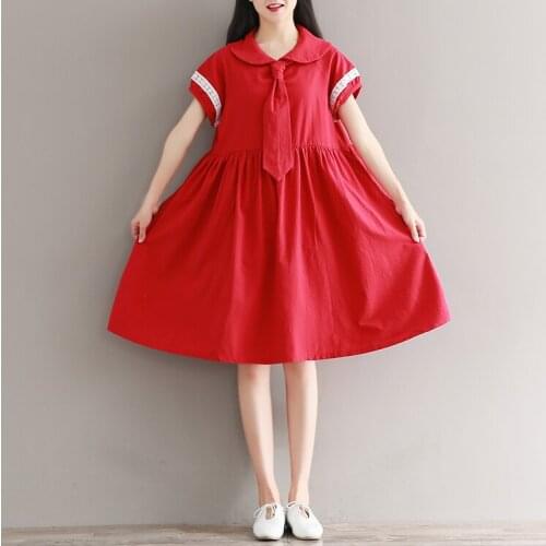 Fashion summer short sleeve korean women red casual lace dress