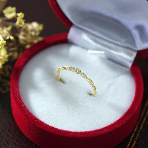 UBESTNICE Trendy Geometric Lace Hollow Solid Pure 9K Gold White Zircon Rings Fine Jewelry For Women Girl Gift Wedding Party