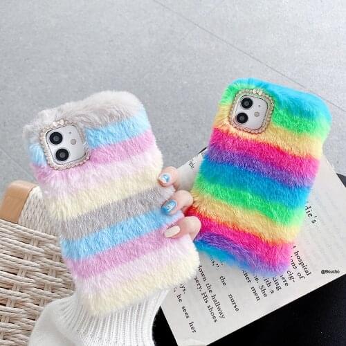 Fashion Lady Gift Case for iPhone 12 Pro XS Max XR X 11 Pro Max SE Furry fluffy Warm Cover for iPhone 6 6S 7 8 Plus Phone Case