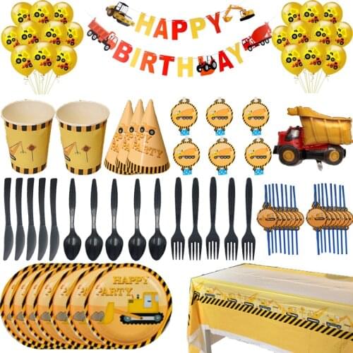 Constuction Vehicle Series Disposable Tableware Set Plates Cups Kids Gifts Baby Shower Kids Birthday Decorations Party Supplies