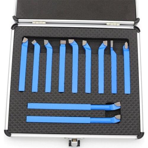 11pcs 8/10mm Alloy Carbide Tipped External Turning Tool Set Lathe Cutting Tool Set for Mini Lathe