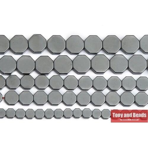Natural Stone No Magnetic Octagon Shape Black Hematite Beads 4x4 6x6 8x8MM 15" Per Strand Pick Size