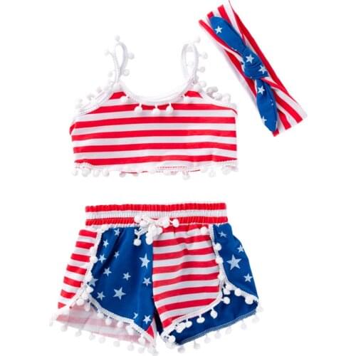 2021 New Summer Summer Casual Baby Clothes Suit Girl Fashion Baby T-shirt Vest Shorts Headwear Three-piece Beach Suit
