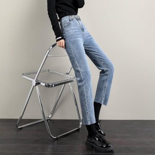 2021 Spring New Women Straight-leg Classic Brand Retro Blue Trendy Denim Pants Female High Waist Solid Color Cowboy Trousers