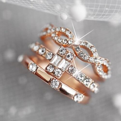 New fashion zircon joint ring and European and American creative cross ring 3 piece alloy ring set