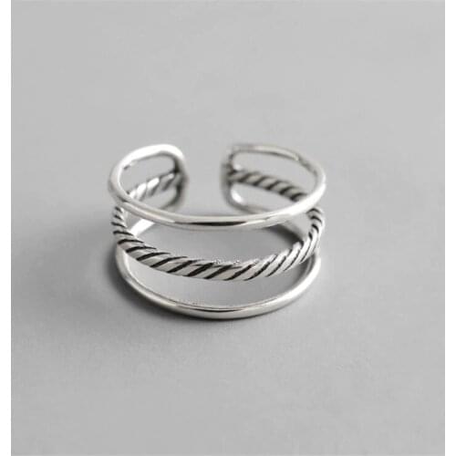 New Temperament Punk Twist Hollow Double 925 Sterling Silver Jewelry Wild Personality Opening Ring s SR51