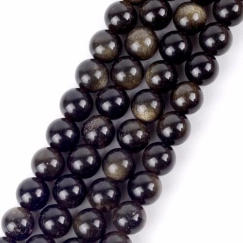Wholesale 4 6 8 10 12mm Genuine Natural Gold Obsidian Stone Round Loose Beads For Diy Jewelry Making Bracelet Accessories 15inch