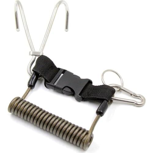 Scuba Reef Stainless SteelHook Double Diving Reef Hook with Spiral Coil Lanyard Diving Safe Accessories