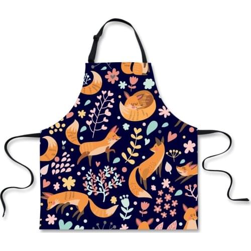 Cooking Apron Cartoon Fox Printed Aprons Dinner Party Baking Apron Delantal Cocina For Woman Man BBQ Cartoon Aprons for Women