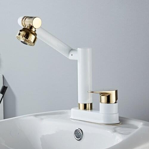Rotatable Folding Bathroom Basin Faucets Hot & Cold Lavatory Sink Mixer Tap Single Handle Deck Mount Crane Vessel White/Black