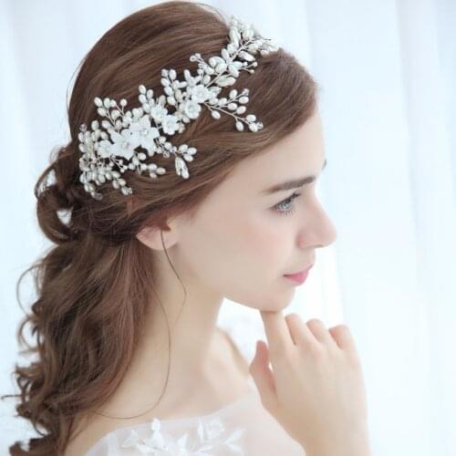 Silver Color Bridal Wedding Headband Pearl Hairband Romantic Hair Jewelry Crystal Rhinestone Bride Hair Accessories Pageant