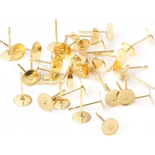 ASON Gold/Silver Color 100pcs/lot Stainless Steel Blank Earring Stud Round Earring Base for DIY Jewelry Making Accessories