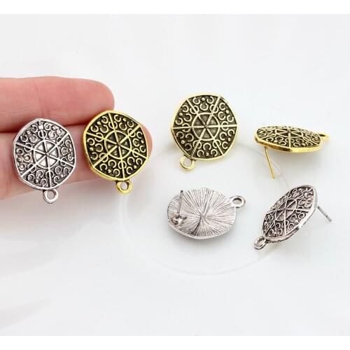 18mm 6pcs Retro Gold Geometry Stud Earrings Zinc Alloy Material Earring Connector For DIY Earrings Accessories