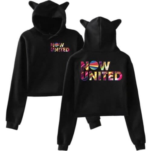Now United Hoodie Women Pullover Girl Tracksui Cat Crop Top Pink UN Team Girls Sweatshirt Now United-Better Album Cat Hoodie