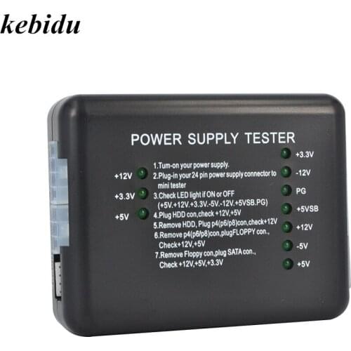 Kebidu ATX SATA HDD Power Supply Tester LED Indication 20 24pin PSU Diagnostic Tool testing for Anode Cathode 12V 5V 3.3V