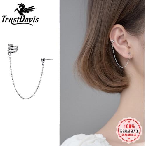 TrustDavis 1Pcs Genuine Fashion 925 Sterling Silver Beads Chain Clip Stud Earrings For Women Wedding Party Fine Jewelry DB1085