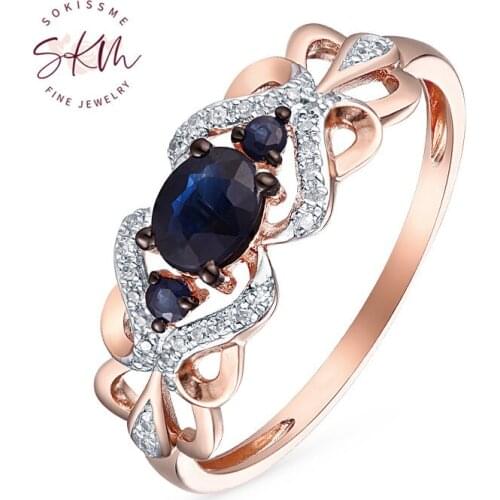 SKM 14k 18k rose gold Sapphire Rings for women Vintage wedding rings designer Promise Luxury Fine Jewelry