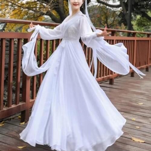 Hanfu Women Traditional Ancient Chinese Clothes White Fairy Cosplay Dress Folk Dance Halloween Costumes Stage Festival Outfit