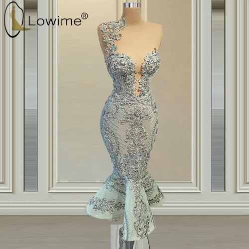 Vestidos De Fiesta Illusion High Neck Mermaid Evening Dresses Beads Lace Prom Party Gowns Robes De Cocktail for Weddings