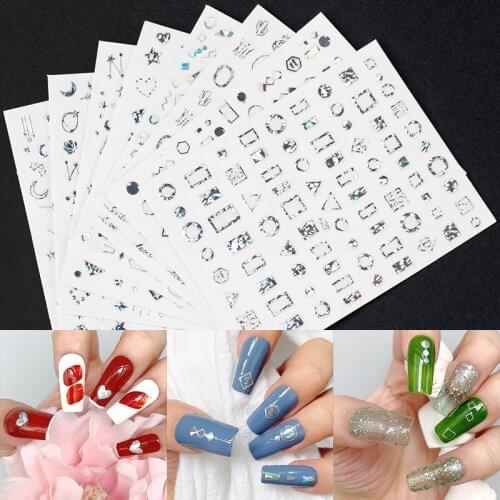 1PC geometry 3D Nail Stickers moon constellation stickers for nail Slider laser silver DIY Nail Art Decorarion