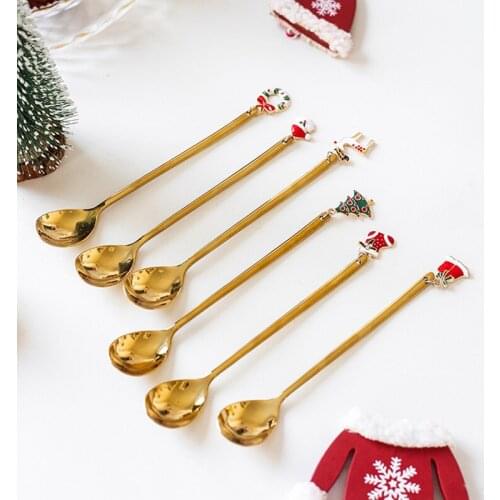 1Pcs Coffee Spoon Mixing Stirring Scoops Stainless Steel Ice Cream Tea Dessert Long Handle Spoon Christmas Gift