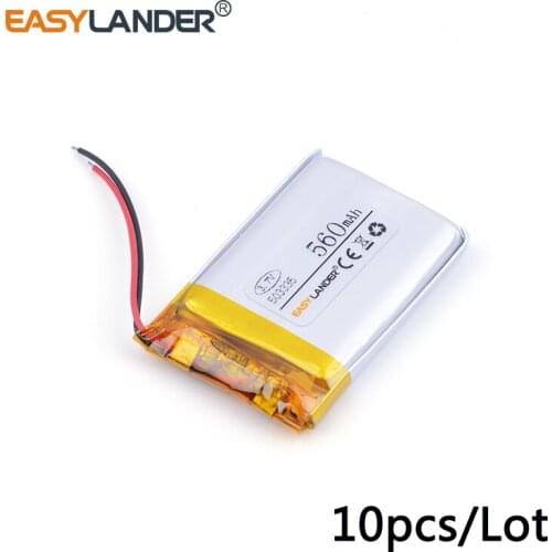 10pcs /Lot 503335 560mah 3.7v lithium Li ion polymer rechargeable battery 053335 MP3 MP4 MP5 GPS Bluetooth Headset toys