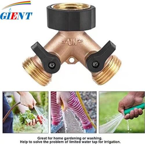 3/4" Brass Garden Hose Splitter 2 Way Y-Type Watering Connector Valve With Shut Off Switch Outdoor Tap and Faucet