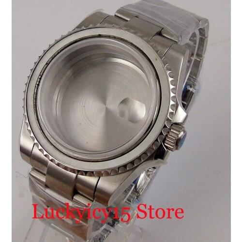 40mm SUB Silver Color Mental Automatic Watch Case for NH35A Brushed Oyster Strap Seeing Backcover SSapphire Glass