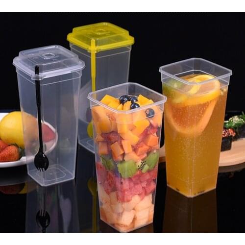 50pcs Disposable Cup Fruit Tea Plastic Cup with Lid Juice Milk Tea Cup Organizer Rack Mason Jar Beverage Takeaway Bar Supplies
