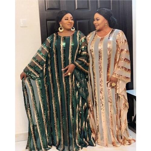 African Dress For Women Sequins Maxi Dashiki Dubai Abaya Turkiesh Kaftan Moroccan Caftan Musim Hijab Dress Gown Africa Clothes