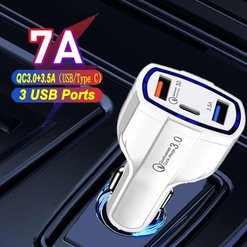 Mini USB Car Charger Quick Charge 3.0 35W 3 Ports Fast Charging Charger with Type C Plug For Huawei Iphone IPad Power Adapter