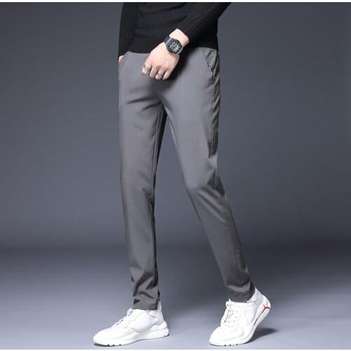 Men Casual Skinny Casual Pants Simple Concise Black Gray Thin Fast Dry Sport Trousers Male Elastic Waist Lightweight Pencil Pant