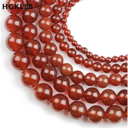 HGKLBB Natural Stone Red carnelian 4/6/8/10/12MM Round spacer Loose Beads For Jewelry Making Bracelets necklace accessories Diy