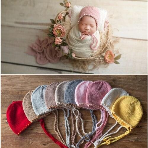 Dvotinst Newborn Baby Photography Props Knit Crochet Beads Bonnet Cute Ball Hat Fotografia Accessories Studio Shoots Photo Props