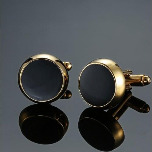 DY New high quality black enamel round gold Cufflinks fashion Mens French shirt Cufflinks wholesale