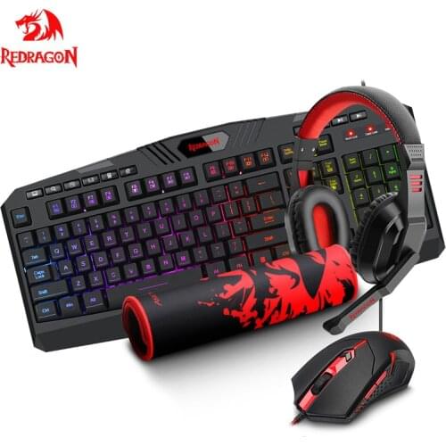 Redragon S101-BA-2 USB Gaming RGB Keyboard mouse pad earphone combos 104 key 3200 DPI 5 buttons Mice Set Wired computer PC game