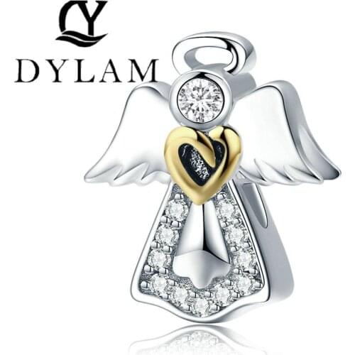 Trendy New 100% 925 Sterling Silver Guardian Angel Charm Beads fit Bracelets & Necklaces Clear CZ DIY Jewelry Making
