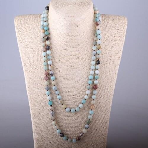 MOODPC Free Shipping Bohemian Jewelry Fashion knotted long Halsband Amazonite Stones Necklace