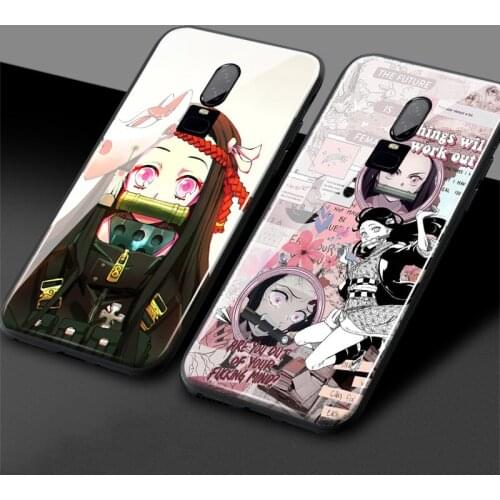 Nezuko Kamado Kimetsu no Yaiba anime TPU soft silicone tempered glass phone case cover shell For OnePlus 6 6T 7 7T Pro