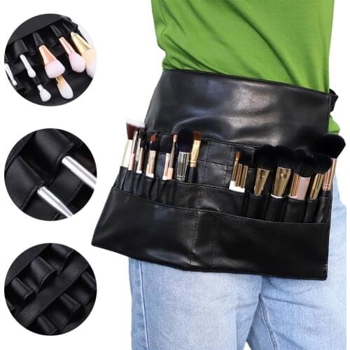 New Professional Multifunctional Makeup Brush Bag With Belt Strap Large Capacity PU Material Makeup Brush Waist Bag