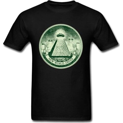 New World Order T-shirt Pyramid T Shirt Men UFO Tops All Seeing World Tshirt Geek Mans Clothing Black Tees Mysterious