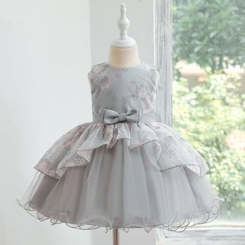 2020 Princess Kids Baby Girls Party Dress Lace Flowers Print Sleeveless Knee Length Tutu Sundress 4 Colors