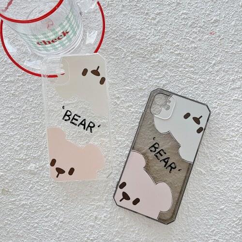 Retro smile bear brother kawaii Transparent Phone Case for iPhone 11 12 Pro Max Xr Xs Max 7 8 Plus X 7Plus case Cute Soft Cover