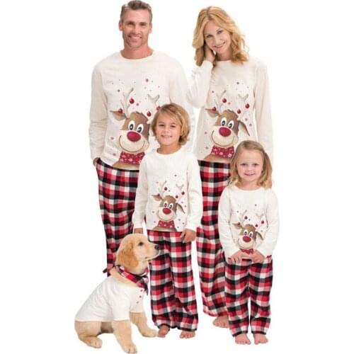 Xmas Family Matching Clothes Elk Print Christmas Pajamas Winter Homewear Party Mom and Son Sleep Tops Lounge Wear Kids Adult Set