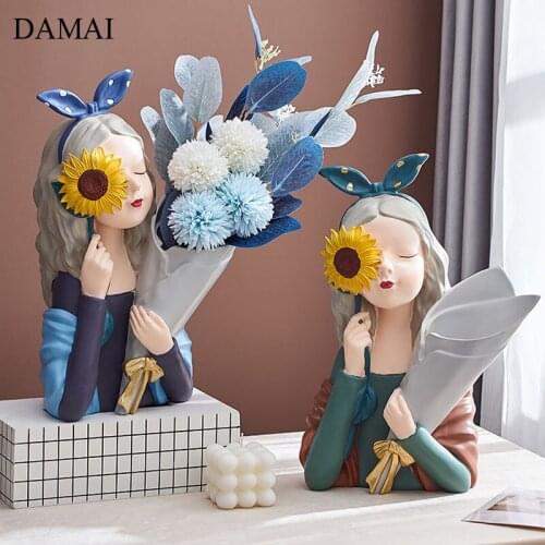 Sunflower Girl Flower Vase Plant Pots Decorative Vases Nordic Decoration Home Decor Living Room Coffee Table Modern Ornaments